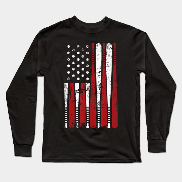 VIntage Baseball Bat American USA Flag Gift Long Sleeve T-Shirt by LiFilimon